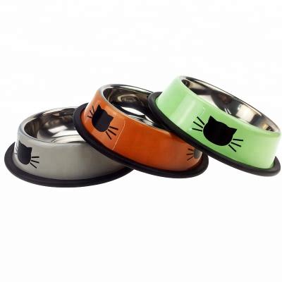 China Non-automatic Stainless Steel Puppy Cat Food Water Bowl For Non-Slip Kittens for sale