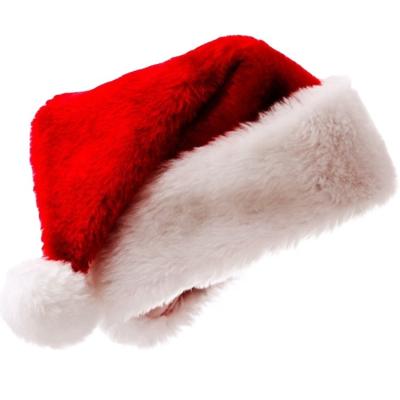 China High Quality Short And Waist Plush Customized Logo Christmas Santa Hat With Pompom for sale