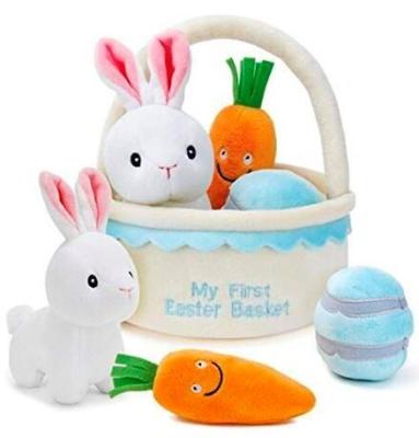 China Decoration Rabbit Basket Easter Basket Plush Toy Stuffed Animals for sale