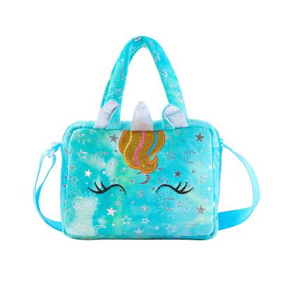 China Viable Hot Selling Color Plush Girl's Cartoon Unicorn Tie-Dye Cute Kids Crossbody Bag Handbag Cartoon Unicorn Shoulder Bag for sale