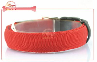 China Plain Ligh Up Nylon Led Pet Collar With Three Option Light Setting And Solid Color for sale