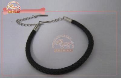 China Round Braided Leather DIY Dog Collar With Beads for sale