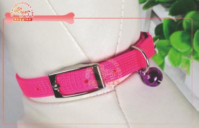 China Sparkle One Row Diamond Pink Nylon Pet Collar With Bell 1 / 2