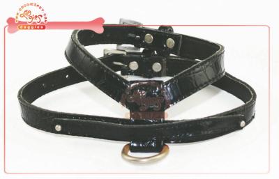 China Durable faux leather black dog harness and lead / adjustable dog harness for sale