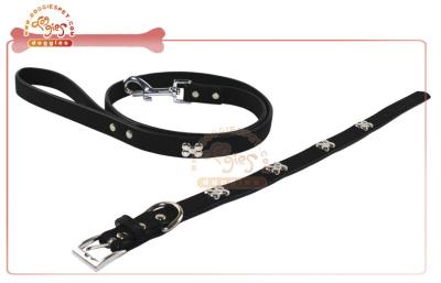 China Adjustable Bone Studs Faux leather Pet Collar And Leash Set For Dog for sale