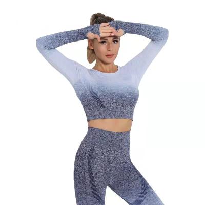 China Women Yoga Sports Clothes Breathable Female Tight Round Neck Long Sleeve Running Yoga Suit for sale