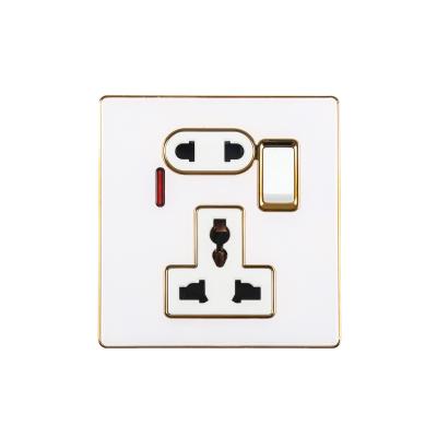 China UK standard high quality universal 5pin 16A socket switch with UK lamp switch neon crystal glass for sale