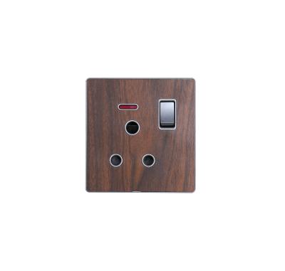 China UK Standard Glassy Acrylic / Wood Grain 15A Switched Socket w/ Neon for sale