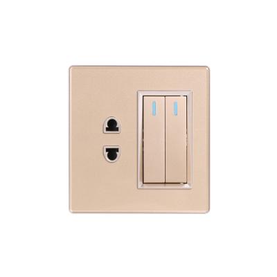 China UK Standard Glassy Grain 2gang Acrylic / Wood 2 Way Switch With 2pin Plug for sale