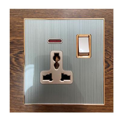 China 2020 UK standard new design stainless steel acrylic glossy faceplate 3pin switched socket with neon for sale