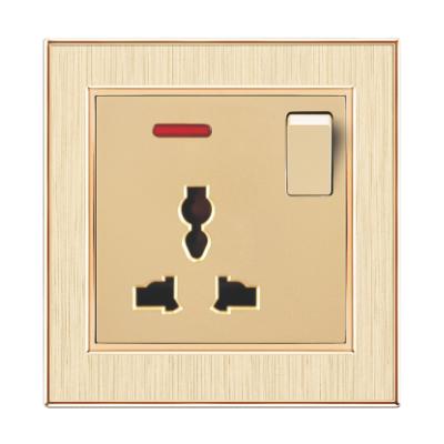 China UK standard best selling electric gold color 3pin 16A joker socket brushed switch for Iraq home market for sale