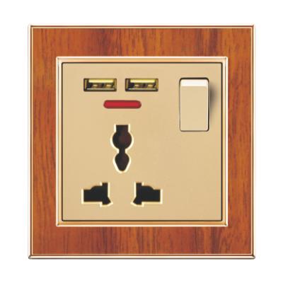 China Competitive Price UK Standard Good Quality Wooden Plate PC 2.0 Material Middle USB 2 Port With 16A Plug for sale