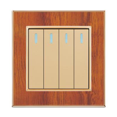 China UK Standard Classic Square Design Wooden Color 4 Strip 1 Way Wall Switch Light for sale