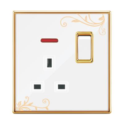 China UK standard best seller UK standard acrylic white texture with gold electroplate frame 13A switched socket with neon for sale