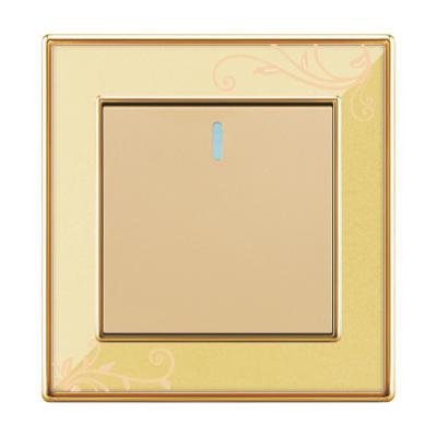 China UK Standard Bestseller Wiring Accessories Acrylic Goldtexture With Gold Plated Frame 1 Strip 1 Way Wall Switch for sale