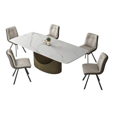 China Nordic Modern Luxury Steel Stone Gold Base Adjustable Top Dining Table XY-121B (Size) for sale