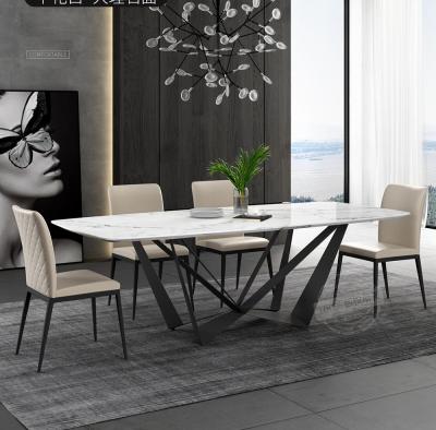 China 8 Seater Main Dining Table (Other) Dining Table W Shape Metal Marble Top Black Steel Marble Adjustable Dining Table for sale