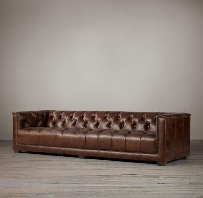 China 3 Seater Tufted Sofa In Vintage Brown Leather Italian Genuine Leather Sofa for sale