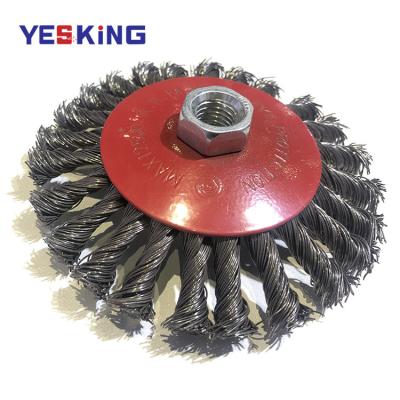 China Manufacturer wholesale high quality wire weeding twisted wire brush tier metal flexible grinded steel wire brush knotted for sale