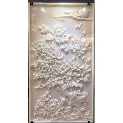 China Modern Landscape Carving Art Decorative Wall Sculpture Onyx Stone Wall Relief for sale