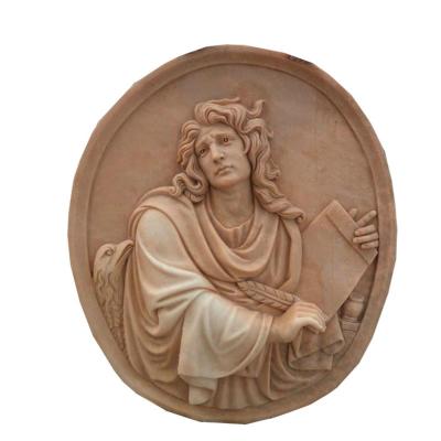 China Modern Stone Relief Girl Carving Round Wall HangingStatue 3d Wall Sculpture for sale