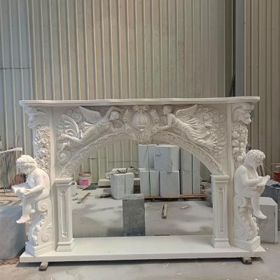 China Modern Hand Carving Natural Stone Statue Decorative Marble Fireplace Surround Mantel for sale