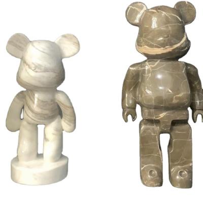 China Modern Life Size Marble Sculpture Bear Brick Natural Marble Stone Statue for sale