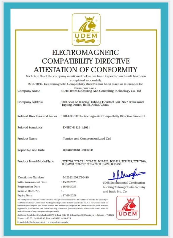 ELECTROMAGNETIC COMPATIBILITY DIRECTIVE ATTESTATION OF CONFORMITY - Brans Measuring And Controlling Technology Co., Ltd