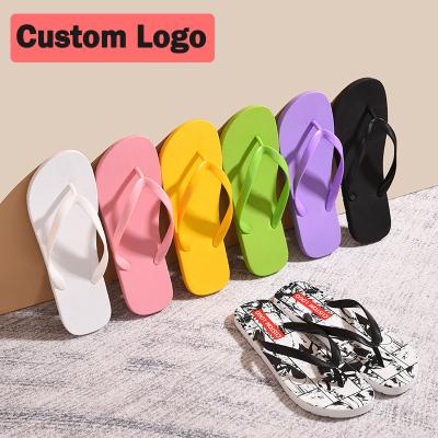 China Cushioning Unisex Sandals Flip Flops Beach Slippers Logo Blank Women Flats Shoes PVC Custom Antiskid Slippers Slippers for sale