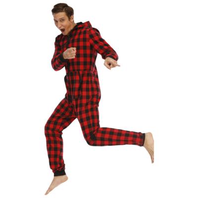 China Classic Sleepwear Men's Hooded Onesie Flannel Plaid Casual Trends QUICK DRY Home Wear Leisure Use Pure Cotton Men Pajamas for sale