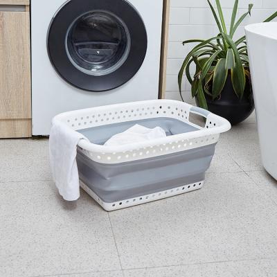 China Sustainable Folding Basket Tools Space Saving Home Wash Basket Laundry Carrying Plastic Folding Laundry Basket Manufacturer for sale