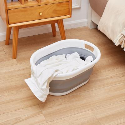 China Laundry Viable Oval Folding Basket Portable Room Suitable For Bedroom Laundry Cabinet Bathroom College Folding Laundry Basket for sale