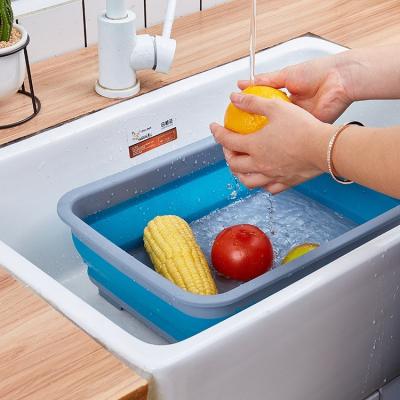 China Silicone Folding Dish Wash Basin Sustainable Folding Basin Dish Fruits And Vegetables TPR Wash Basin for sale