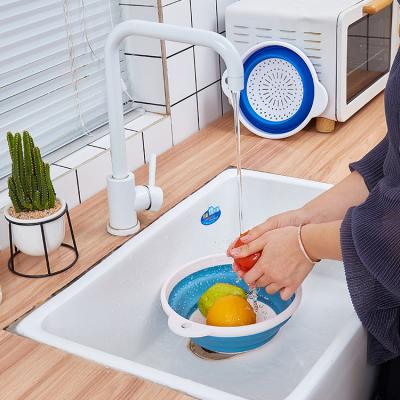 China 2022 New Style Folding Fruit Sieve Washing Viable Folding Vegetable Basket Strainer With Handle Colander for sale