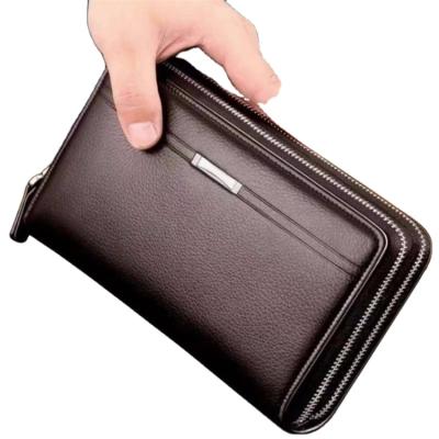 China New Waterproof Men's Clutch Wallet Business Phone Coin Purse Large Capacity Leather Double Card Holders Main Zipper for sale