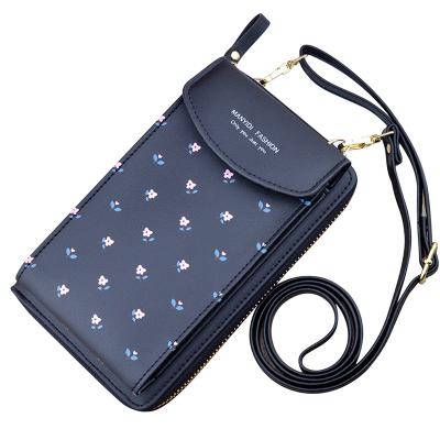 China Fashion designer women 2021 flower print wallet dropship leather wallet cell phone purse crossbody straps for sale