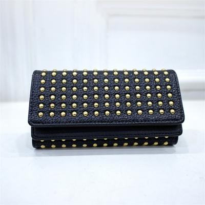 China Luxury News Rivet Style Women Wallets Long Double Cover Clutch Ladies Triple Leather Bag Waterproof Punks for sale