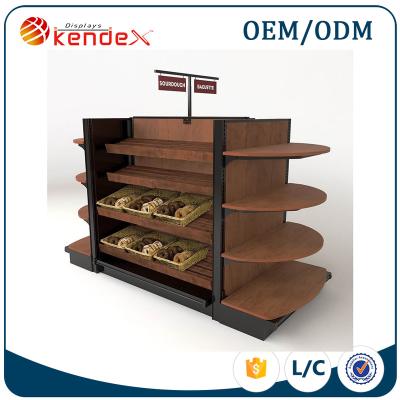 China Custom four way supermarket wooden+metal opening bakery display furniture for promotion and sale for sale