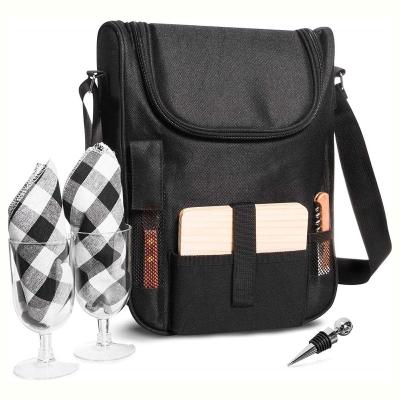 China Waterproof Insulated Wine Carry Wine Carrier Picnic Set with Cutting Board Corkscrew Cheese Knife and Bottle Stopper for sale