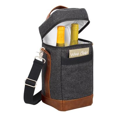 China Vintage Waterproof 2-Bottle Insulated Wine Cooler Tote Bag Portable Padded Wine Carrier Cooler with Adjustable Shoulder Strap for sale