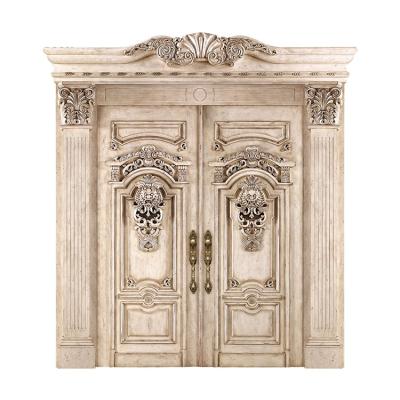 China Modern Romanesque Gorgeous Designs Double Front Doors Excellent Hand Craftsman Engraving Door Leaf Frame Angd Transom Log Veneer for sale