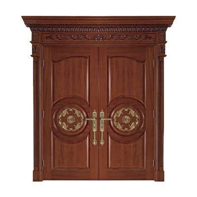 China Sound Insulation Thailand Solid Rubber Wood Panel Carving Double Front Door Entrance Design For Villa for sale