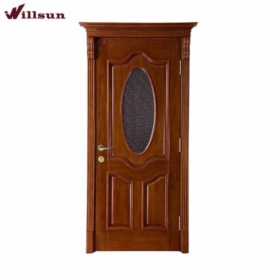 China Modern Interior Turkey Wooden 2 Panel Door Pattern With Oval Stained Glass for sale