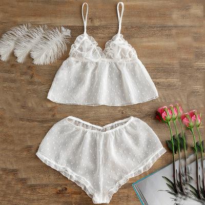 China F10649A V lotus leaf anti-static deep gauze transparent lingerie sets for woman for sale