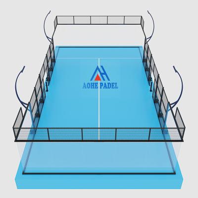 China 12mm Tempered Glass Factory Customized outdoor indoor artificial grass super panorama frameless Suspension type Padel Tennis Courts for sale