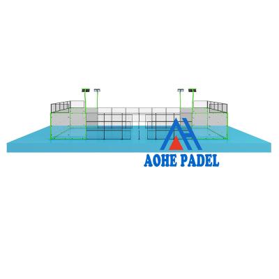 China 12mm Tempered Glass Indoor Outdoor 150mm Green corner column Panoramic Full View Padel Tennis Court Paddle Court for sale