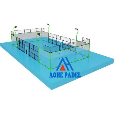 China 12mm Tempered Glass Indoor Outdoor 150mm Green corner column Professional Sport Field Padel Tennis Court for Sale padel company court for sale