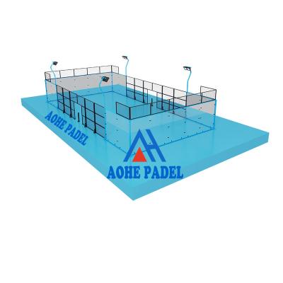 China 12mm Tempered Glass Indoor Panoramic Padel Tennis Court Supplier Artificial Grass Cancha De Padel Customized C-shaped light pole Padel Tennis Court for sale