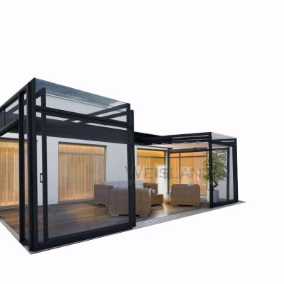 China WEISLAND Hotsale Modern Four Season Retractable Electric Glass Lean To Sunrooms Customized Patio Fence for sale