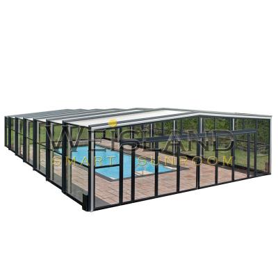 China Silding Customized Automatic Retractable PC Panel Pool Enclosure Tent Gable Swimming Pool Cover for sale